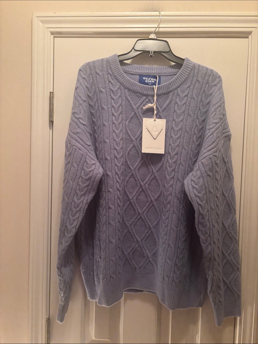 NWT Aelfric Eden Pastel Blue Cable Knit Crewneck Sweater